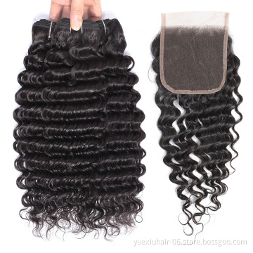 Deep Wave Bundles With Closure Cuticle Aligned Deep Wave Brazilian Virgin Human Hair